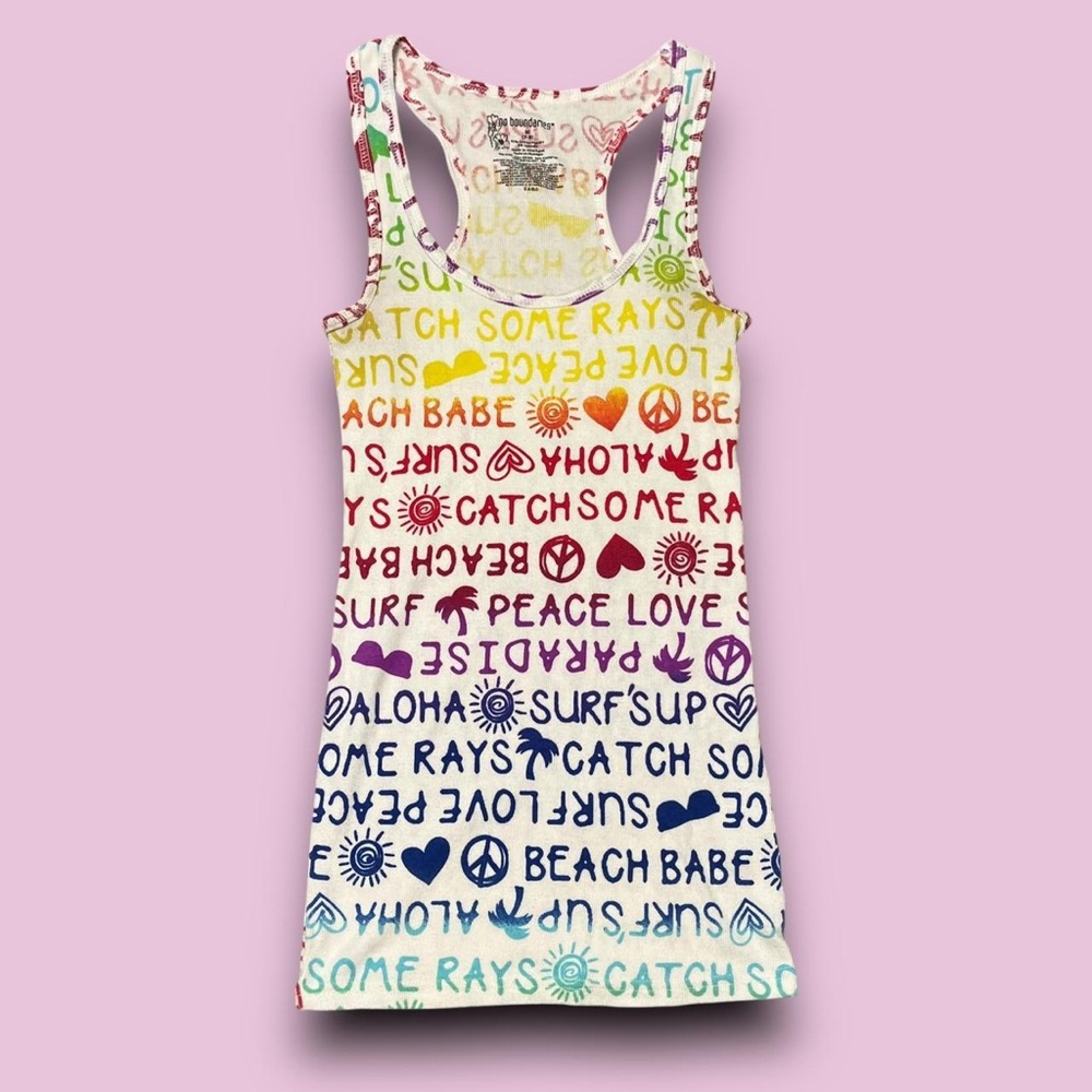 Y2K Rainbow Beach Graphic Tank Top Size Medium NoBo Coconut Girl Summer